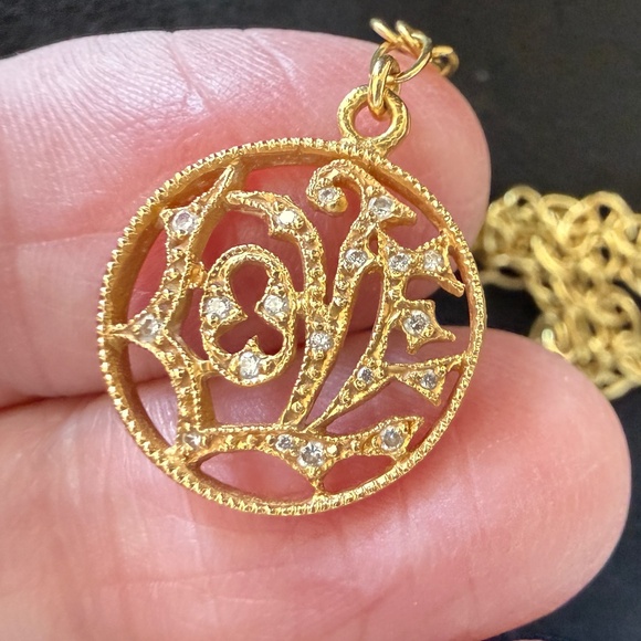 Designer CATHY WATERMAN 22K Yellow Gold Diamond LOVE Pendant LACY Chain Necklace - Picture 15 of 16